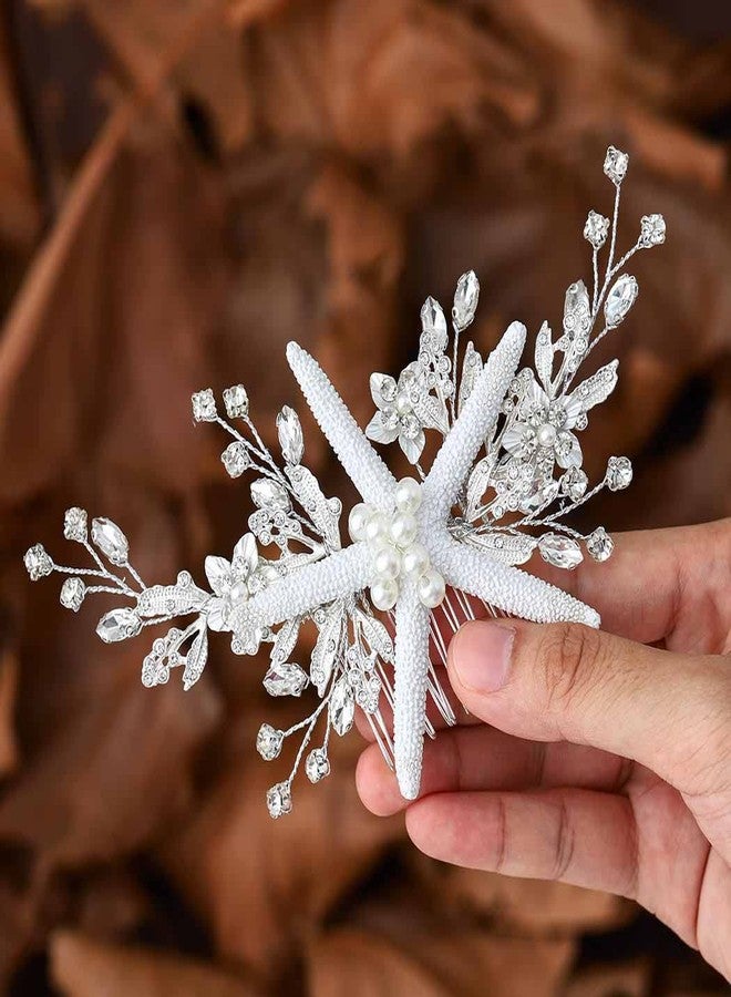 Casdre Starfish Bride Wedding Hair Comb Silver Crystal Bridal Hair Piece Pearl Beach Wedding Hair Accessories for Women and Girls - Image 2