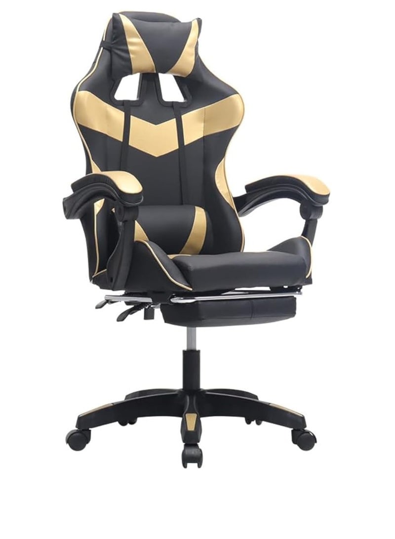 كول بيبي Gaming Chair Ergonomic Leather 145° Reclining System High Back Video Game Chair Adjustable Swivel Computer Chair with Headrest and Footrest Support (Black and Gold)  - Image 1