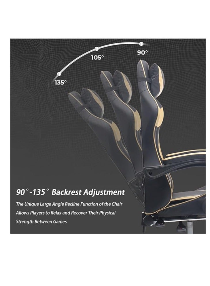 كول بيبي Gaming Chair Ergonomic Leather 145° Reclining System High Back Video Game Chair Adjustable Swivel Computer Chair with Headrest and Footrest Support (Black and Gold)  - Image 3