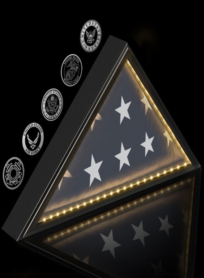 TAEYONK Flag Case with Lights for Burial Flag, 5' x 9.5' Funeral Flag Display Case, Wooden Memorial Flag Shadow Box for Military Veterans, Flag Holder for Wall or Standing Display (Black) - Image 1