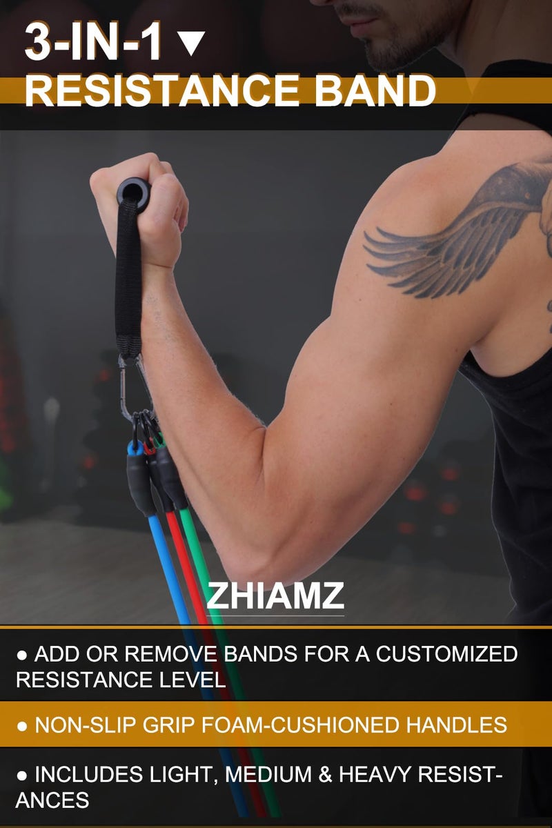 zhiamz Resistance Bands with Handles, Single Resistance Bands, Exercise Bands with Handles, for Resistance Training, Physical Therapy, Home Workouts, Fitness, Pilates - Image 4