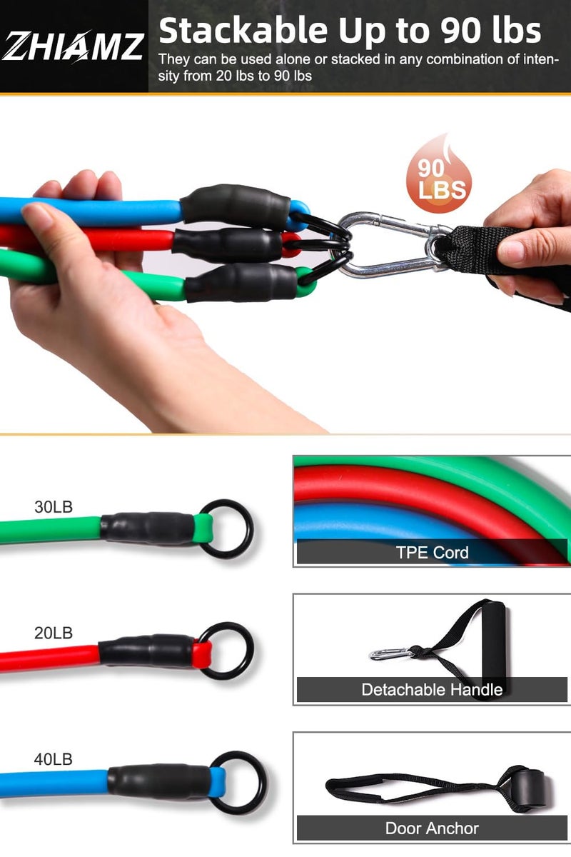 zhiamz Resistance Bands with Handles, Single Resistance Bands, Exercise Bands with Handles, for Resistance Training, Physical Therapy, Home Workouts, Fitness, Pilates - Image 3