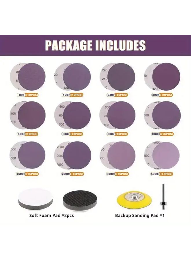 148 Pcs 3 Inch Purple Aluminum Oxide Wet Dry Sandpaper Assorted Grit for Wood Metal Polishing - Image 2