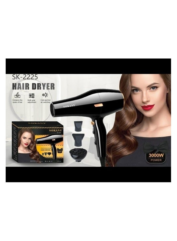 sokany SK-2225 Professional hair dryer with 3 extras - 3000 W - Black - Image 2