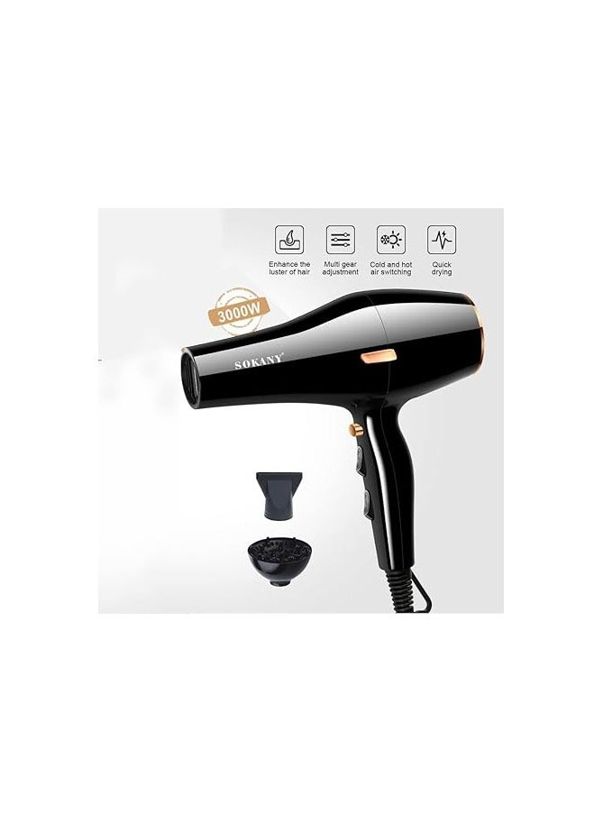 sokany SK-2225 Professional hair dryer with 3 extras - 3000 W - Black - Image 4