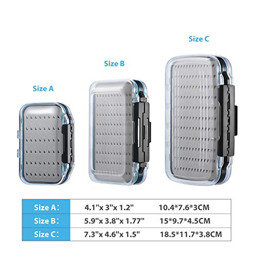 Gonex Fly Boxes for Fly Fishing Jig Boxes Two-Sided Waterproof Lightweight Fly Fishing Box Easy Grip Transparent Lid Fly Fishing Lures Box Sizes A+B+C, Grey - Image 4