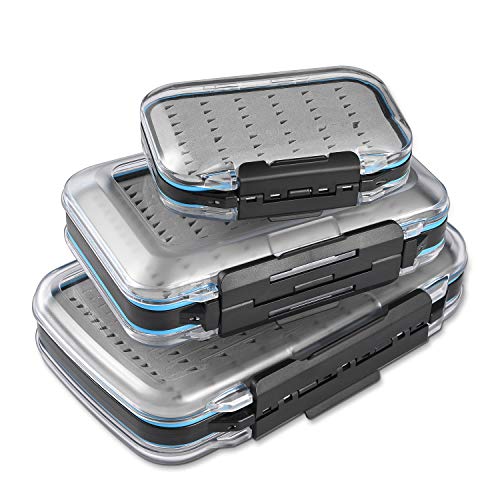 Gonex Fly Boxes for Fly Fishing Jig Boxes Two-Sided Waterproof Lightweight Fly Fishing Box Easy Grip Transparent Lid Fly Fishing Lures Box Sizes A+B+C, Grey - Image 1