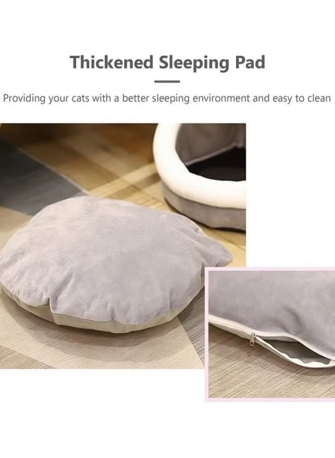 Generic Cartoon Pet Bed Semi-enclosed Cat Bed Washable and Removable with Toy Ball Warm and Soft Cat House Pet House (Gray Cat)  - Image 3
