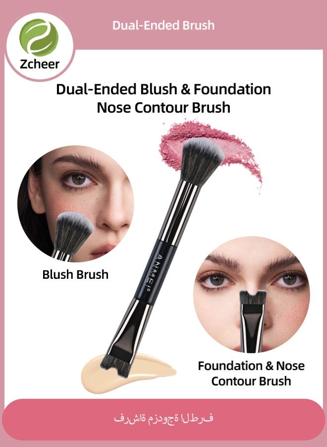 Zcheer Double-Ended 2 in 1 Contour Brush, U-Shaped Duo Makeup Brush for Foundation, Blush & Self Tanner, Soft Fiber Bristles, Flawless Finish for Powder, Cream & Liquid - Image 1