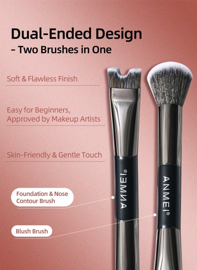 Zcheer Double-Ended 2 in 1 Contour Brush, U-Shaped Duo Makeup Brush for Foundation, Blush & Self Tanner, Soft Fiber Bristles, Flawless Finish for Powder, Cream & Liquid - Image 3