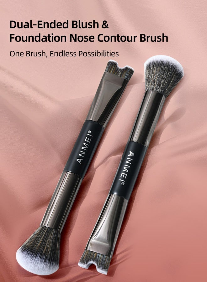 Zcheer Double-Ended 2 in 1 Contour Brush, U-Shaped Duo Makeup Brush for Foundation, Blush & Self Tanner, Soft Fiber Bristles, Flawless Finish for Powder, Cream & Liquid - Image 2