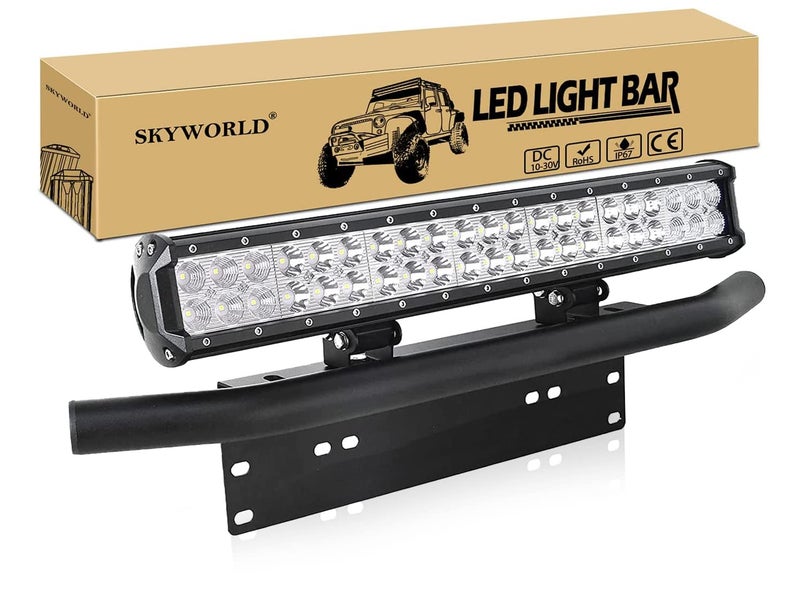 SKYWORLD LED Light Bar, 20 inch 126W Spot Flood Combo Beam Work Driving Lamp with License Plate Mounting Bracket for Truck Car ATV SUV 4X4 Boat - Image 1