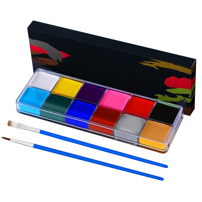 Asddage Face Painting Kit for Kids, 12 Colors Oil-Based Face Paint with 2 Brushes, Non-Toxic Halloween Makeup Kit, Professional Face Body Paint for Halloween, Parties, Carnival, School Events - Image 1