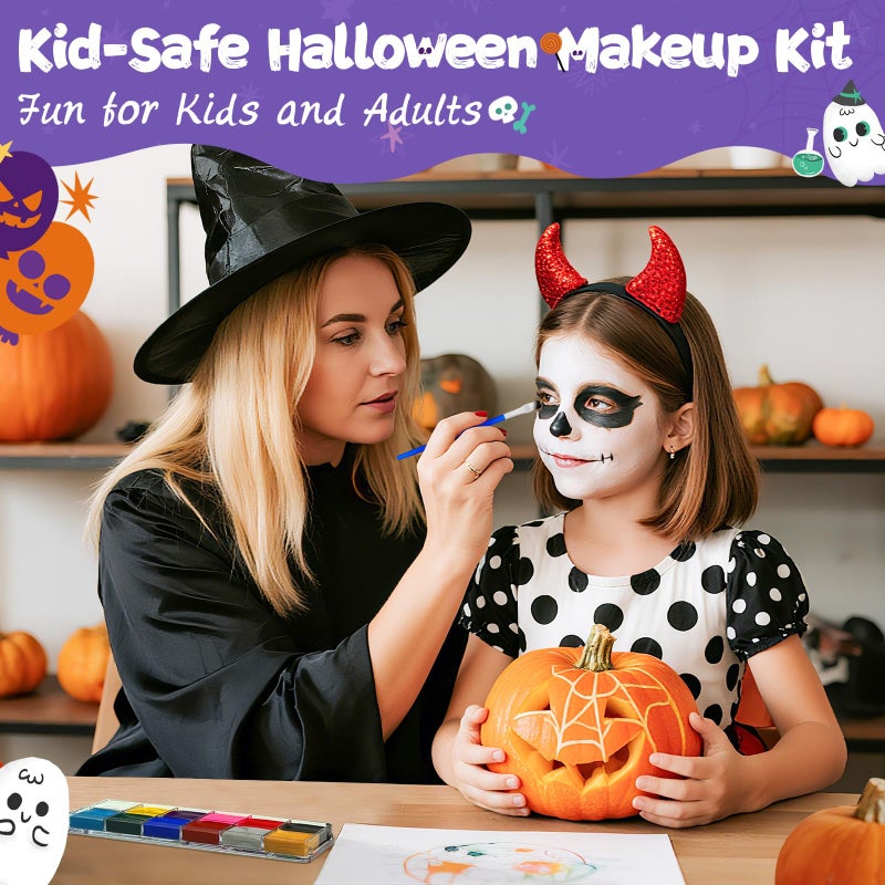 Asddage Face Painting Kit for Kids, 12 Colors Oil-Based Face Paint with 2 Brushes, Non-Toxic Halloween Makeup Kit, Professional Face Body Paint for Halloween, Parties, Carnival, School Events - Image 4