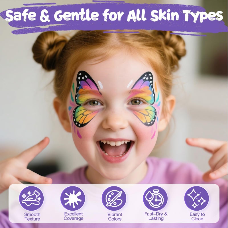 Asddage Face Painting Kit for Kids, 12 Colors Oil-Based Face Paint with 2 Brushes, Non-Toxic Halloween Makeup Kit, Professional Face Body Paint for Halloween, Parties, Carnival, School Events - Image 3