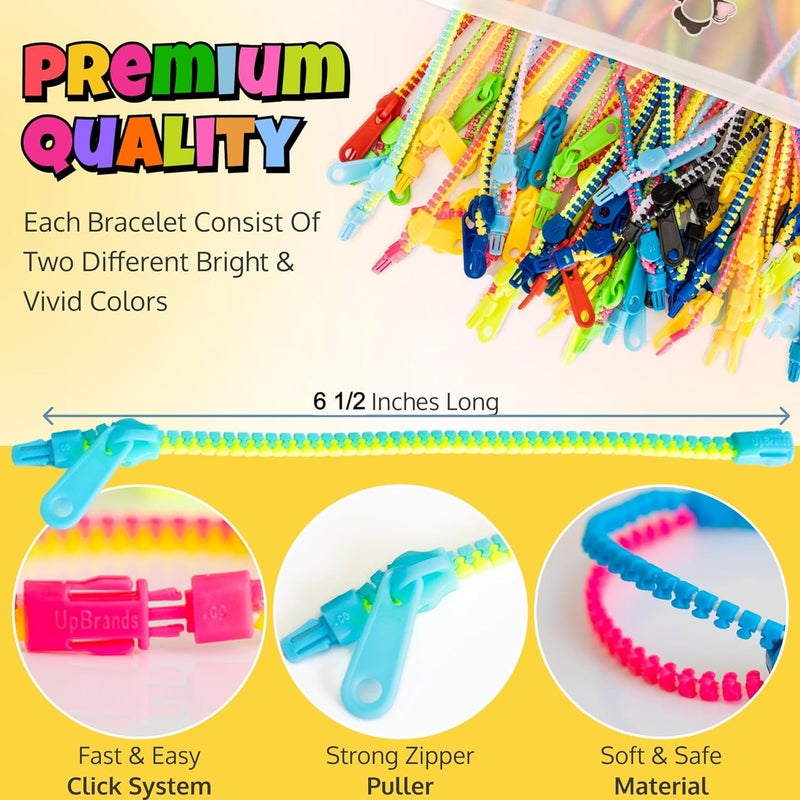 UpBrands 72 Classroom Rewards, Party Favors for Kids, Friendship Zipper Bracelets 7.5â€ Sensory Bulk Set, Fidget Toys, Easter Basket Stuffers, Kit for Valentine, Birthday, Goodie Bag Easter Egg Fillers - Image 5