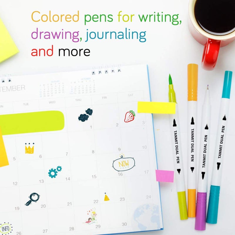 Tanmit Dual Brush Marker Pens for Coloring, Dual Tip Markers Colored Bullet Journal Pen Great for Adult Kids Coloring Books, Drawing, Writing - 34 Colors Art School Supplier - Image 4