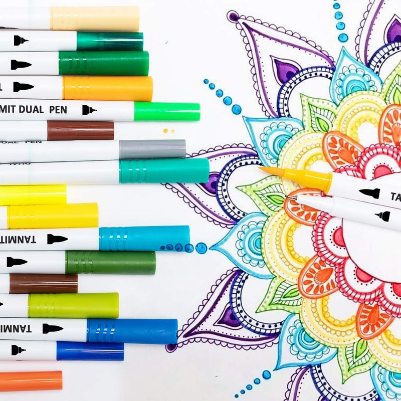 Tanmit Dual Brush Marker Pens for Coloring, Dual Tip Markers Colored Bullet Journal Pen Great for Adult Kids Coloring Books, Drawing, Writing - 34 Colors Art School Supplier - Image 3