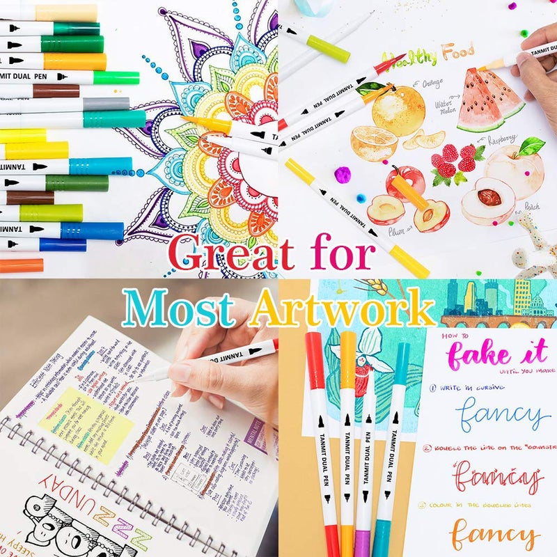 Tanmit Dual Brush Marker Pens for Coloring, Dual Tip Markers Colored Bullet Journal Pen Great for Adult Kids Coloring Books, Drawing, Writing - 34 Colors Art School Supplier - Image 5