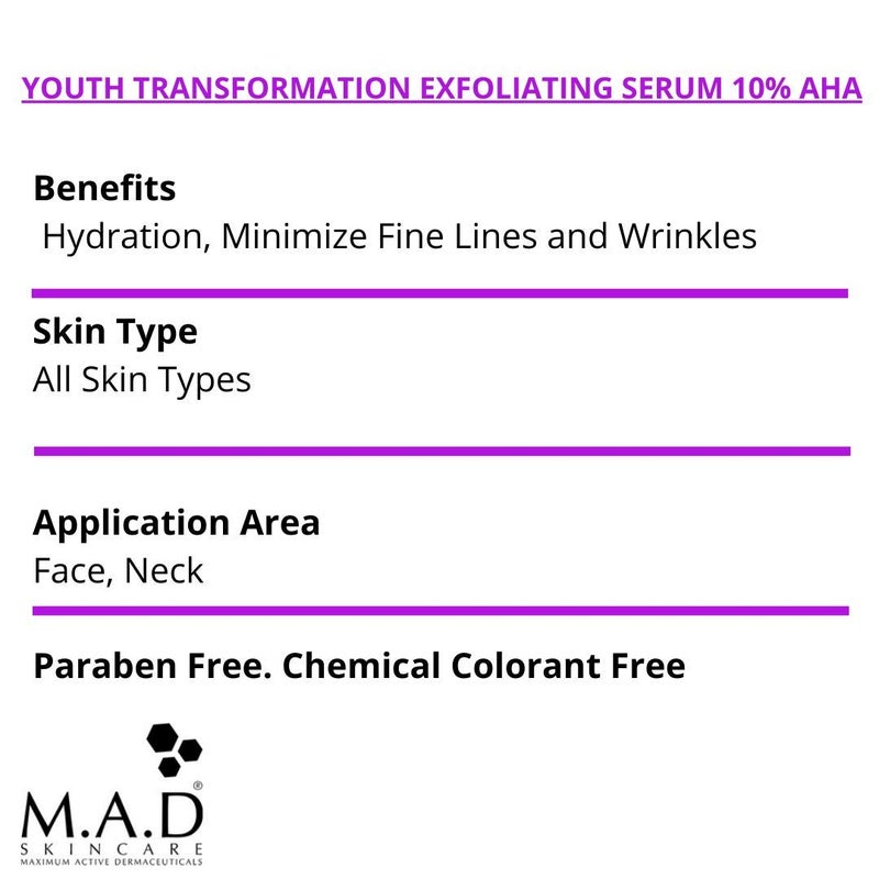 M.A.D Skincare سيروم تقشير الشباب المضاد للشيخوخة من M.A.D للعناية بالبشرة 10% AHA - Image 2