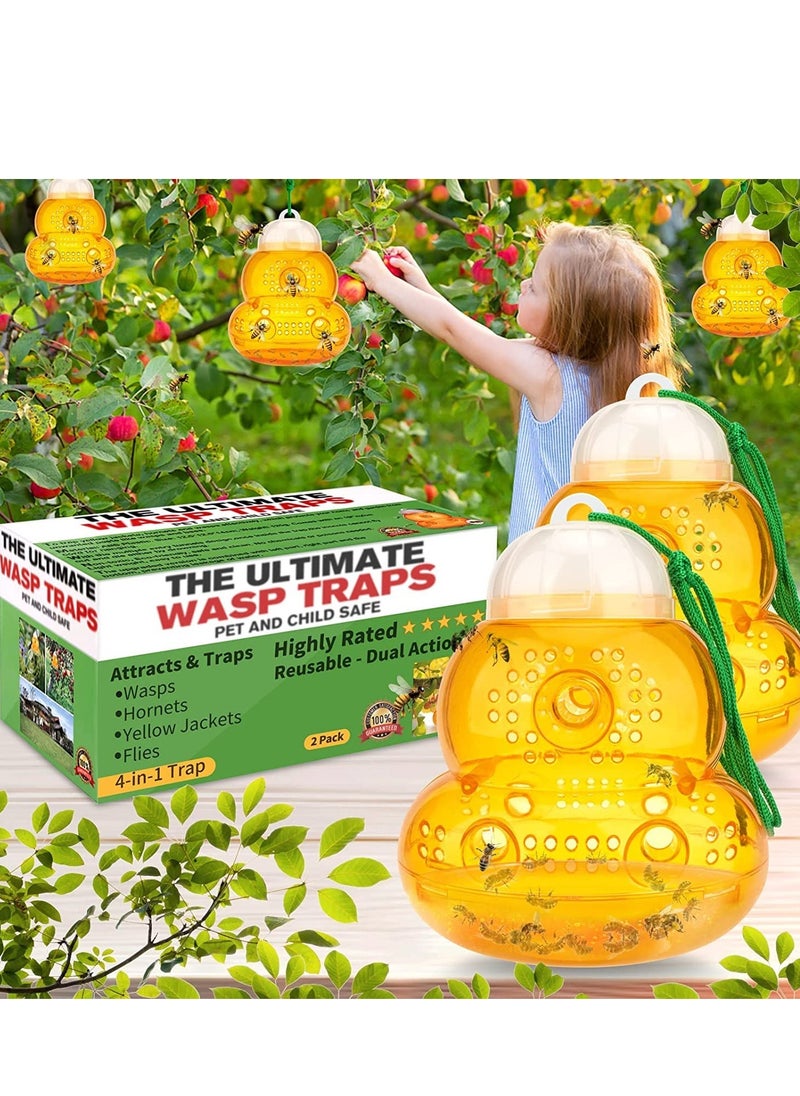 KASTWAVE 2 Pack Bee Traps Catcher, Wasp Trap Outdoor Hanging, Bee Killer Wasp Deterrent Insect Fly Catcher, Non-Toxic Reusable Hornet Traps (Orange)  - Image 1