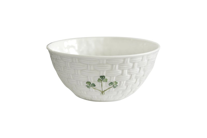 Belleek Shamrock Ceramic Bowl Handcrafted Fine Parian China Porcelain Serving Bowl Microwave Safe Dinnerware 6 D x 3 H White