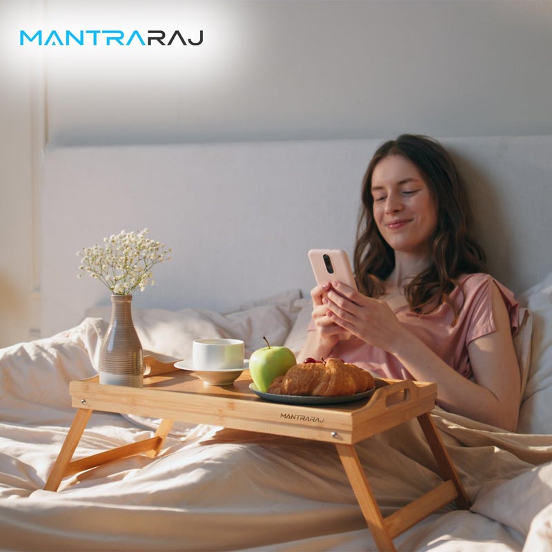 Mantraraj Wooden Bamboo Food Serving TV Tray with Handles Portble and Folding Legs Dinner Breakfast Lap Table Mat for Sofa and Bed - 50x30cm - Image 4