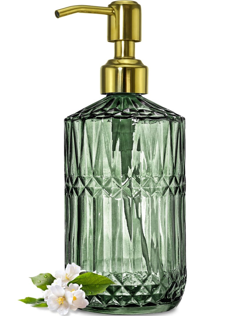 JASAI 18Oz Green Glass Soap Dispenser with Gold Rust Proof Pump, Refillable Kitchen soap Dispenser for Dish Soap, Soap Dispenser Bathroom for Hand soap, Lotion, Body Wash. - Image 1