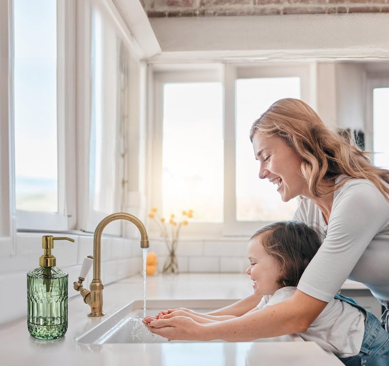 JASAI 18Oz Green Glass Soap Dispenser with Gold Rust Proof Pump, Refillable Kitchen soap Dispenser for Dish Soap, Soap Dispenser Bathroom for Hand soap, Lotion, Body Wash. - Image 4