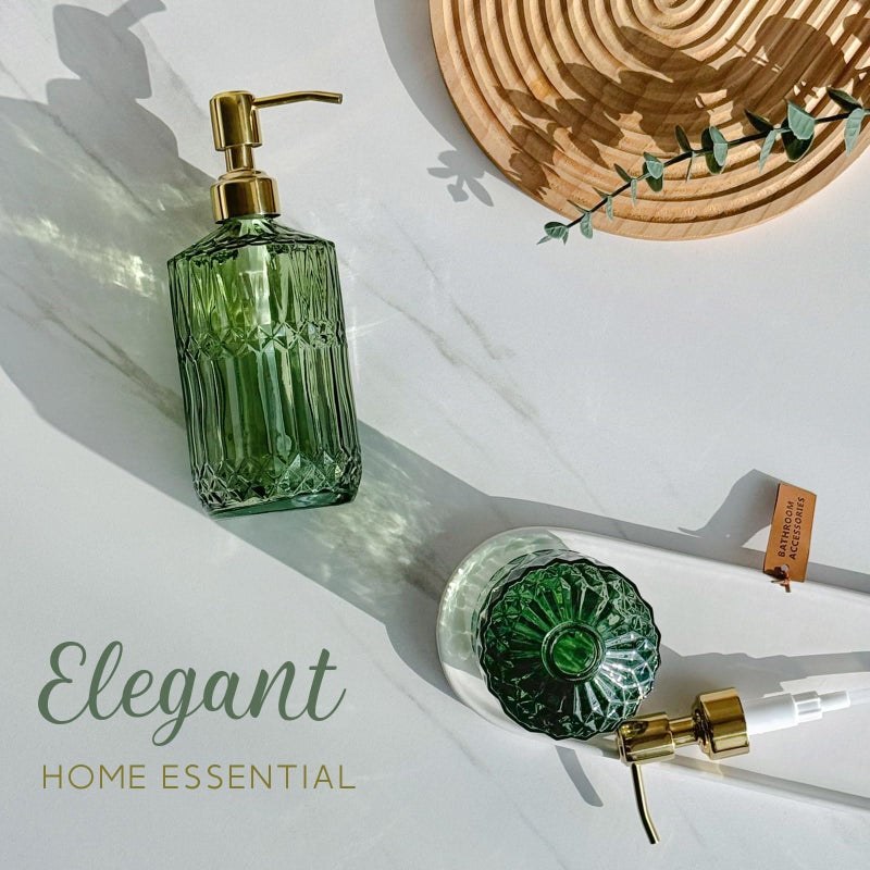 JASAI 18Oz Green Glass Soap Dispenser with Gold Rust Proof Pump, Refillable Kitchen soap Dispenser for Dish Soap, Soap Dispenser Bathroom for Hand soap, Lotion, Body Wash. - Image 5