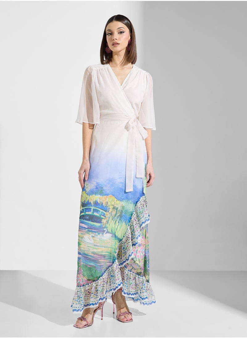 Hope & Ivy - Scenic Print Maxi Wrap Dress - Image 1