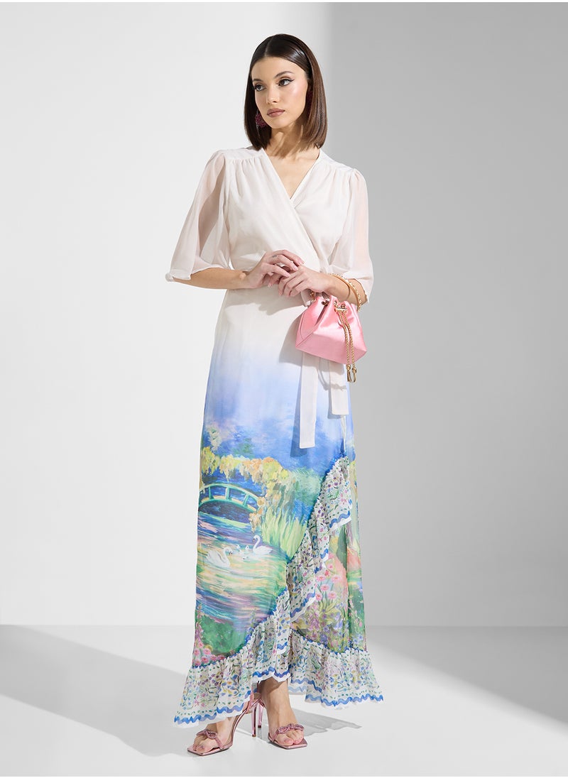 Hope & Ivy - Scenic Print Maxi Wrap Dress - Image 1
