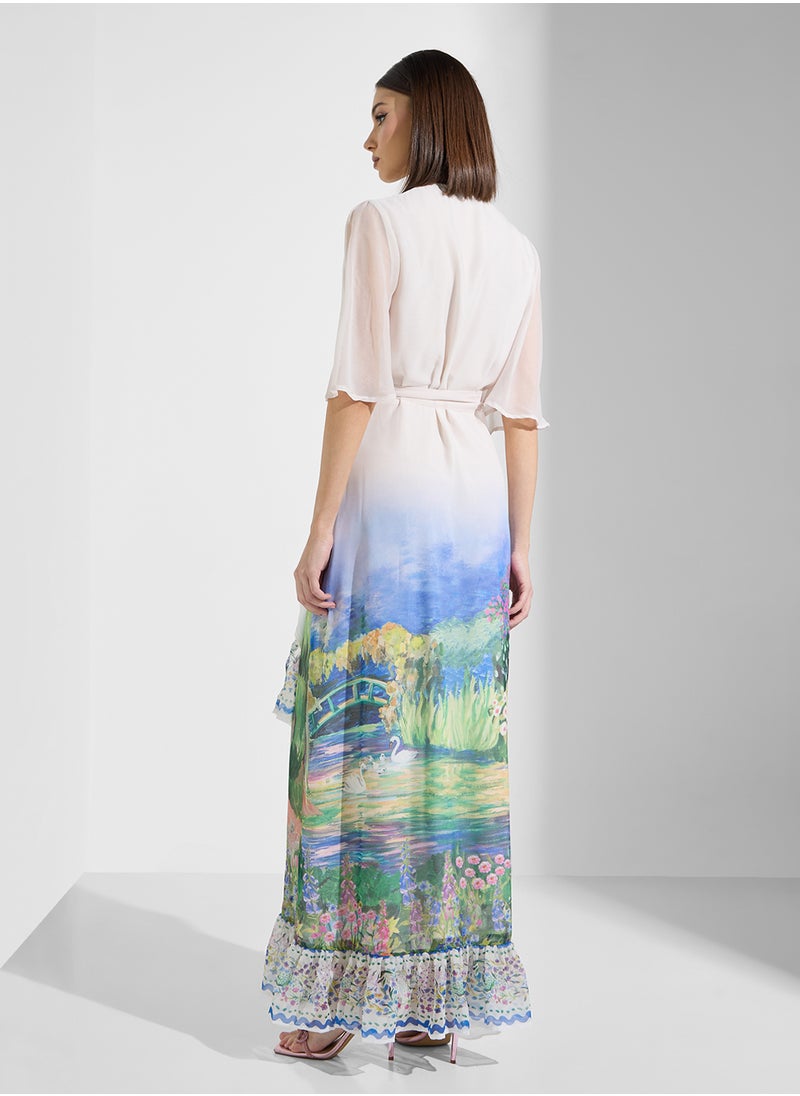 Hope & Ivy - Scenic Print Maxi Wrap Dress - Image 1