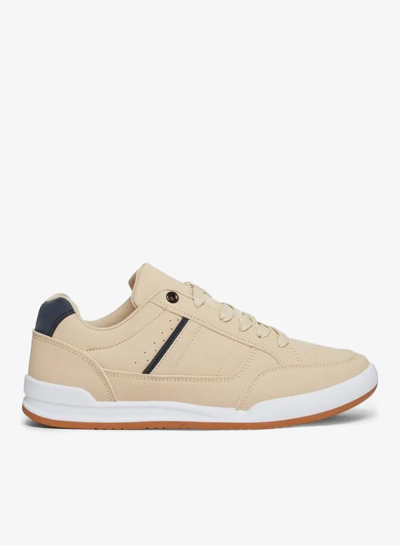 Styli Men Beige Panelled Lace-Up Sneakers
