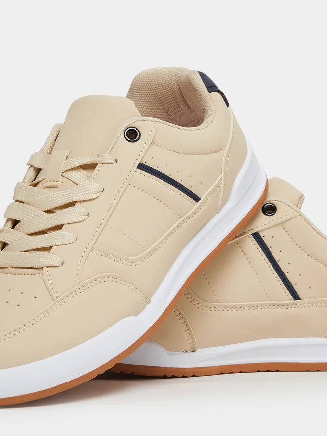 Styli Beige Men Beige Panelled Lace-Up Sneakers for Men | Best Price UAE