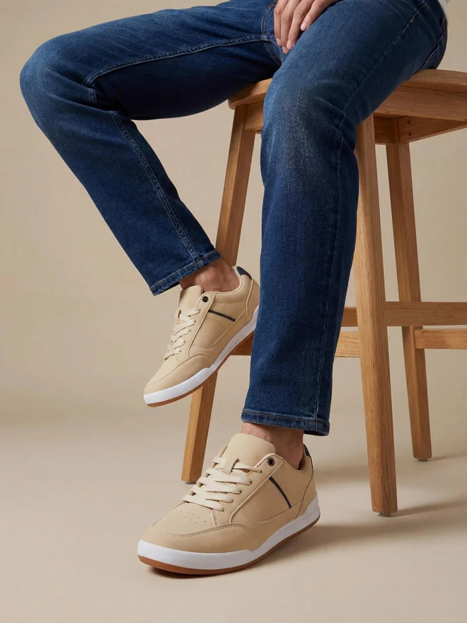 Styli Beige Men Beige Panelled Lace-Up Sneakers for Men | Best Price UAE