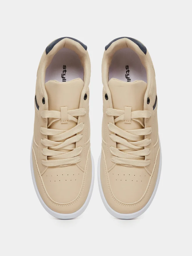 Styli Beige Men Beige Panelled Lace-Up Sneakers for Men | Best Price UAE