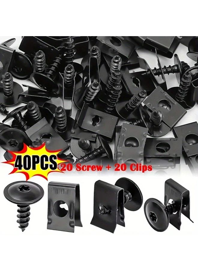40 Pcs Black Car Self Tapping Screws U Shaped Spacers Fasteners Kit - Image 1