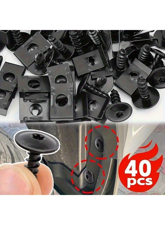 40 Pcs Black Car Self Tapping Screws U Shaped Spacers Fasteners Kit - Image 5