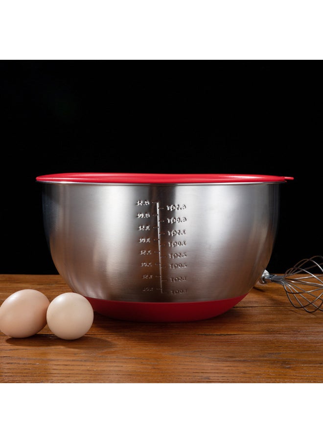 Generic - Thickened Stainless Steel Silicone Bottom Egg Basin With Handle Water Line Tilt Mixing Bowl Silicone Salad Basin And Basin-Specifications:Mother And Child Cover-Color:Inner Diameter 20cm - Image 1