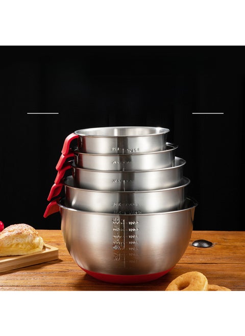 Thickened Stainless Steel Silicone Bottom Egg Basin With Handle Water Line Tilt Mixing Bowl Silicone Salad Basin And Basin-Specifications:Mother And Child Cover-Color:Inner Diameter 20cm
