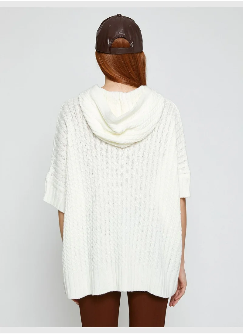 KOTON Hooded Poncho Knitted Patterned