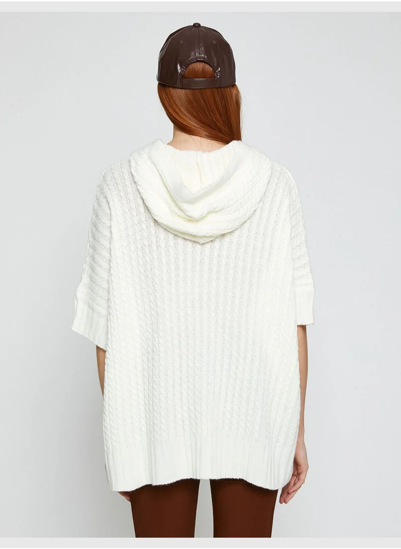 KOTON Hooded Poncho Knitted Patterned