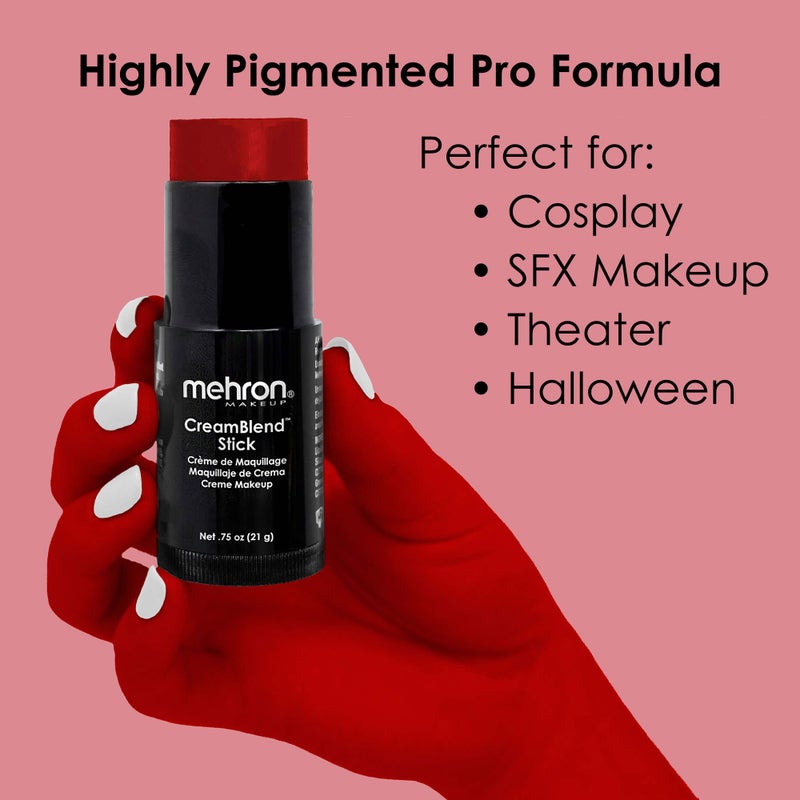 Mehron Makeup CreamBlend Stick | Face Paint, Body Paint, & Foundation Cream Makeup | Perfect for Halloween .75 oz (21 g) (Red) - Image 3