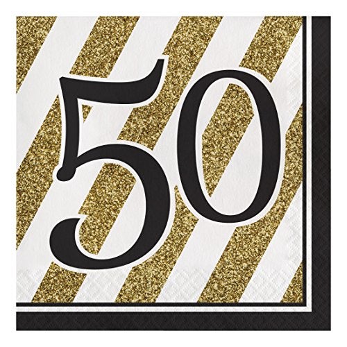 Creative Converting Disposable Black and Gold 50th Birthday Napkins, Party Supplies, 6.5" x 6.5", 16ct - Image 5