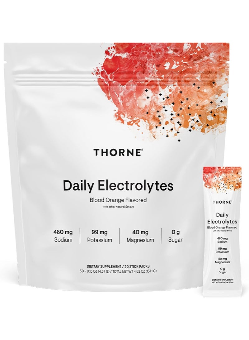 Thorne Daily Electrolytes Blood Orange Flavored With Other Natural Flavors, 480 mg Sodium | 99 mg Potassium | 40 mg Magnesium | 0 g Sugar	, DIETARY SUPPLEMENT / 30 STICK PACKS, 30 - 0.15 OZ (4.37 G) / TOTAL NET WT 4.62 OZ (131.1G)  - Image 1