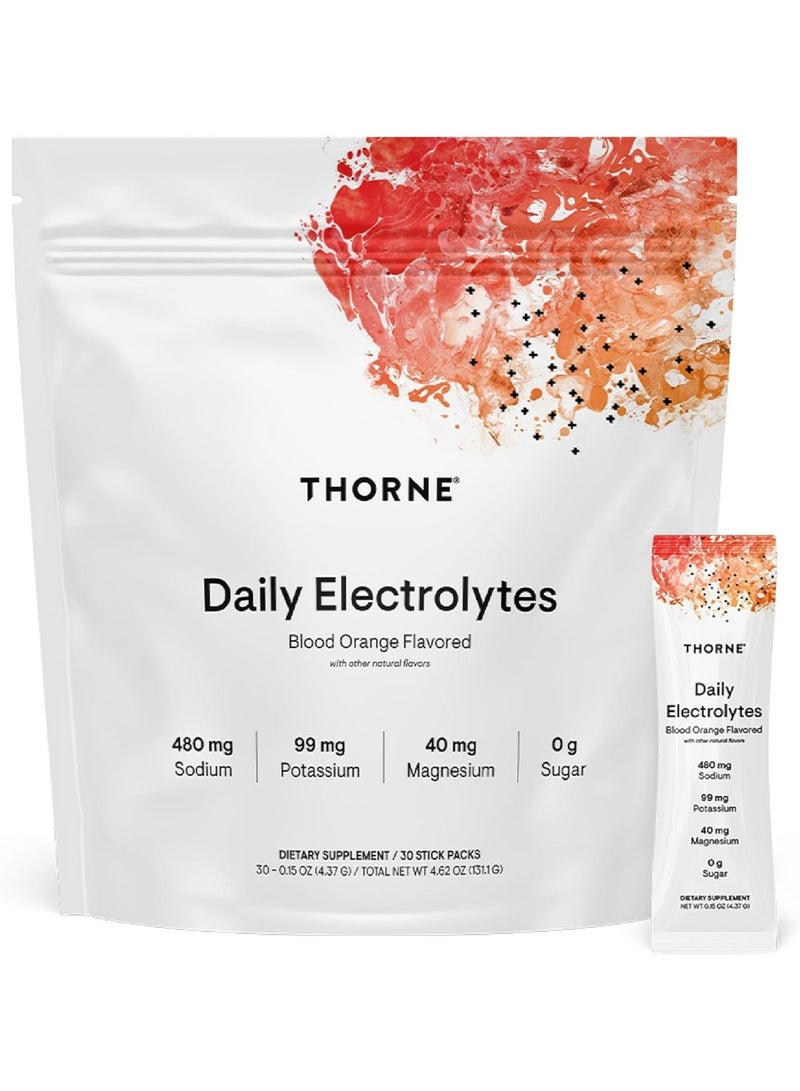 Thorne Daily Electrolytes Blood Orange Flavored With Other Natural Flavors, 480 mg Sodium | 99 mg Potassium | 40 mg Magnesium | 0 g Sugar	, DIETARY SUPPLEMENT / 30 STICK PACKS, 30 - 0.15 OZ (4.37 G) / TOTAL NET WT 4.62 OZ (131.1G) - Image 1