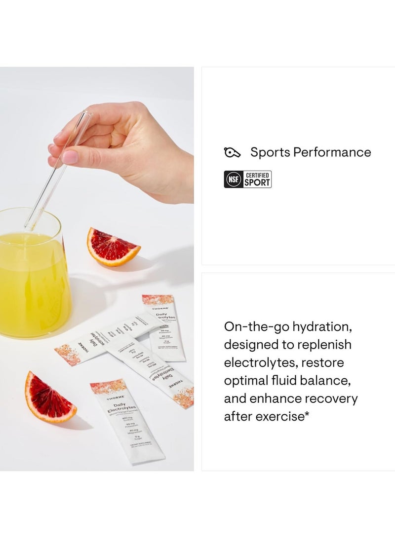 Thorne Daily Electrolytes Blood Orange Flavored With Other Natural Flavors, 480 mg Sodium | 99 mg Potassium | 40 mg Magnesium | 0 g Sugar	, DIETARY SUPPLEMENT / 30 STICK PACKS, 30 - 0.15 OZ (4.37 G) / TOTAL NET WT 4.62 OZ (131.1G) - Image 4