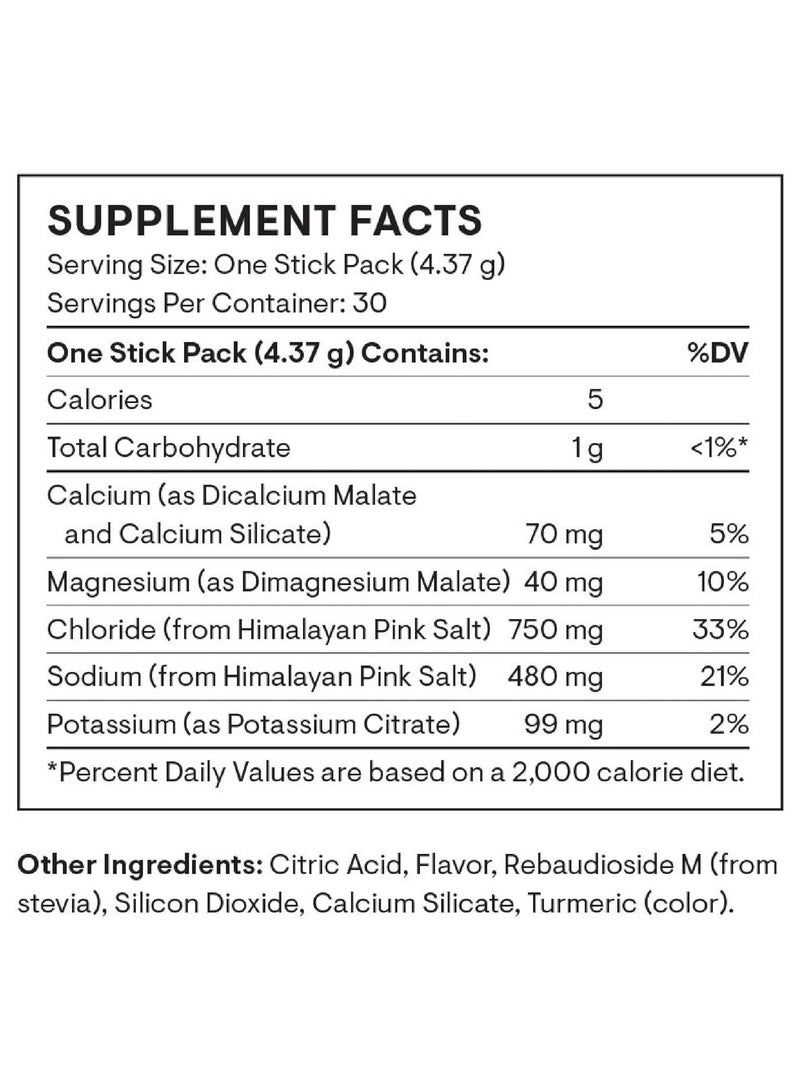 Thorne Daily Electrolytes Blood Orange Flavored With Other Natural Flavors, 480 mg Sodium | 99 mg Potassium | 40 mg Magnesium | 0 g Sugar	, DIETARY SUPPLEMENT / 30 STICK PACKS, 30 - 0.15 OZ (4.37 G) / TOTAL NET WT 4.62 OZ (131.1G) - Image 2