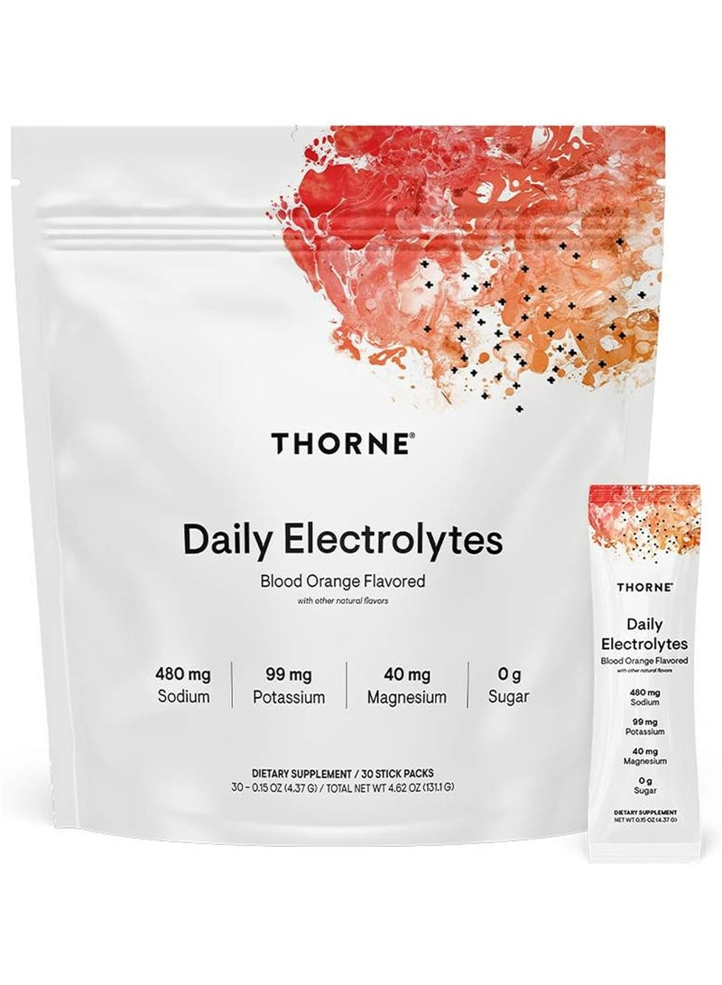 Thorne Daily Electrolytes Blood Orange Flavored With Other Natural Flavors, 480 mg Sodium | 99 mg Potassium | 40 mg Magnesium | 0 g Sugar	, DIETARY SUPPLEMENT / 30 STICK PACKS, 30 - 0.15 OZ (4.37 G) / TOTAL NET WT 4.62 OZ (131.1G) - Image 1